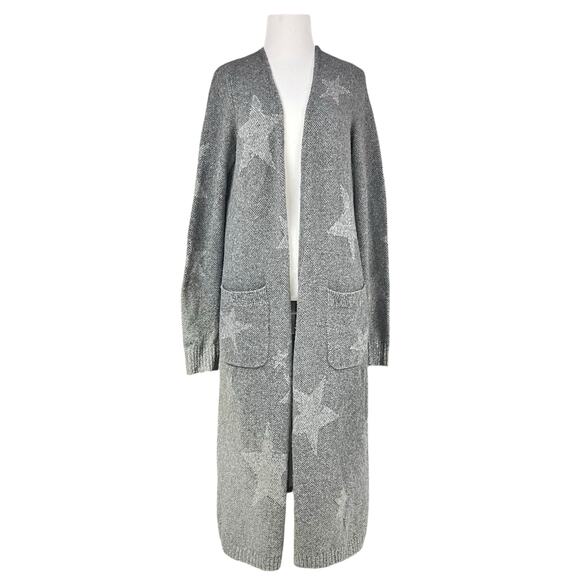 ANTHROPOLOGIE KNITTED & KNOTTED Wool Blend Duster Cardigan Gray Star Pattern S - Picture 1 of 8